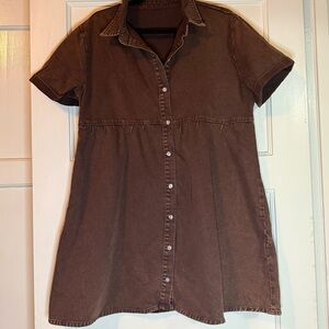 Chic Brown Button-Up Mini Dress